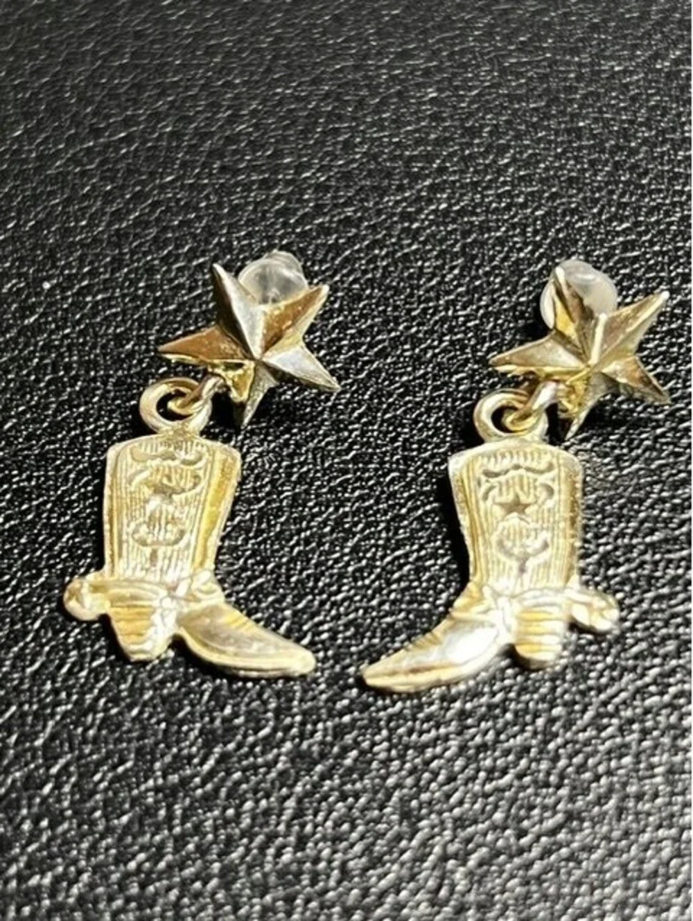 B6594 Elk Creek Western Star Cowboy Boot Dangle Earrings Sterling Silver 1